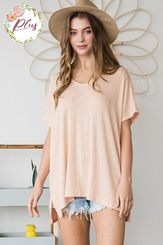 Coral Ribbed Knit Top