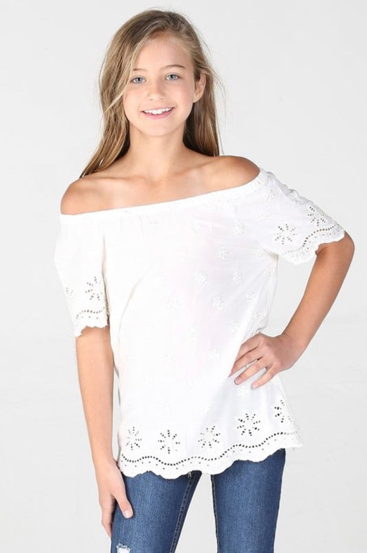 White eyelet embroidered top